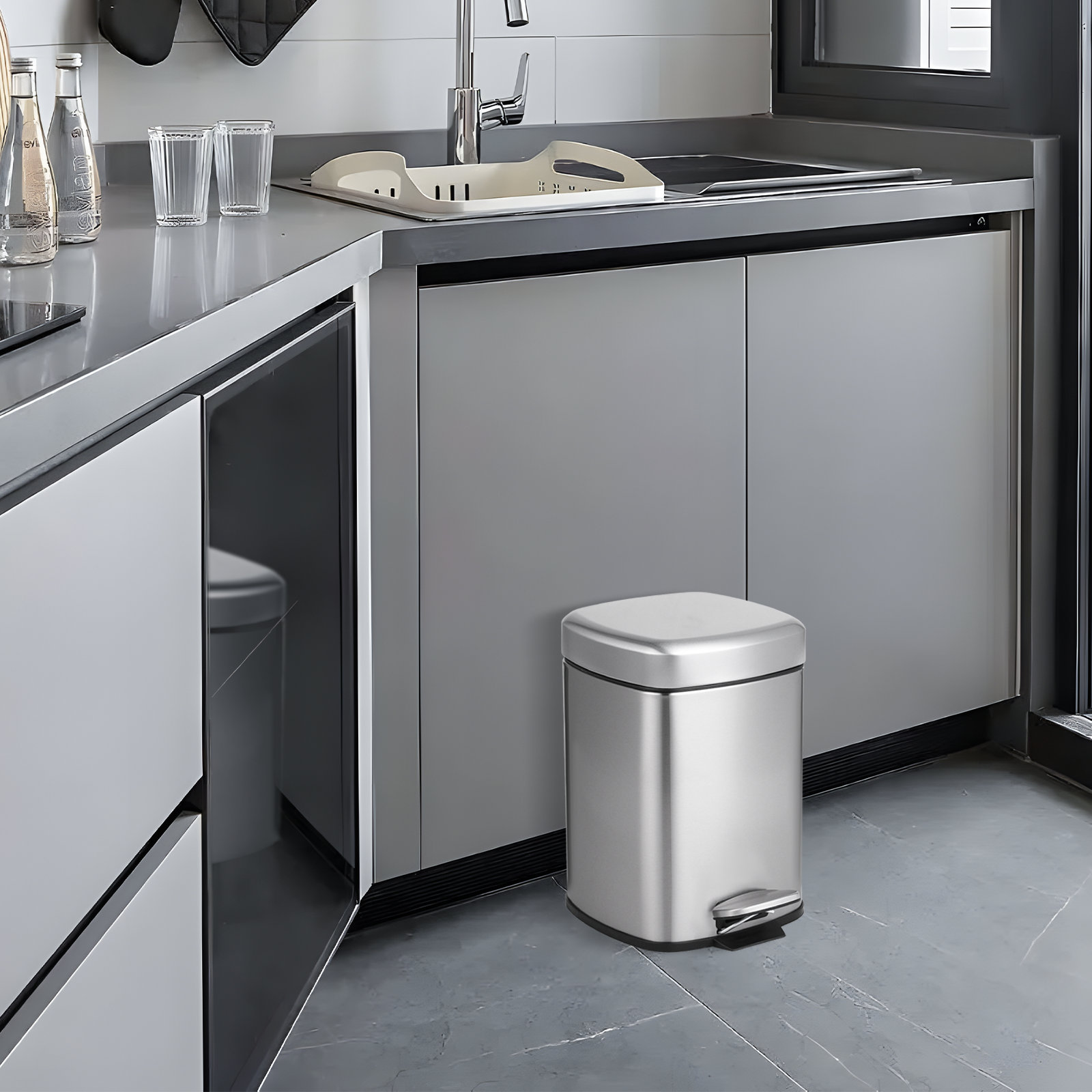 MoNiBloom 1.6 Gallon Rectangular Step On Trash Can Kitchen Garbage Bin ...