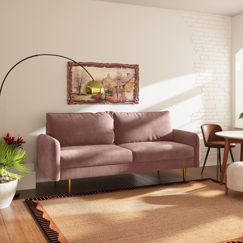 Siniard 70'' Upholstered Sofa, Rose Velvet, 33.07" H X 71.65" W X 36.69" D