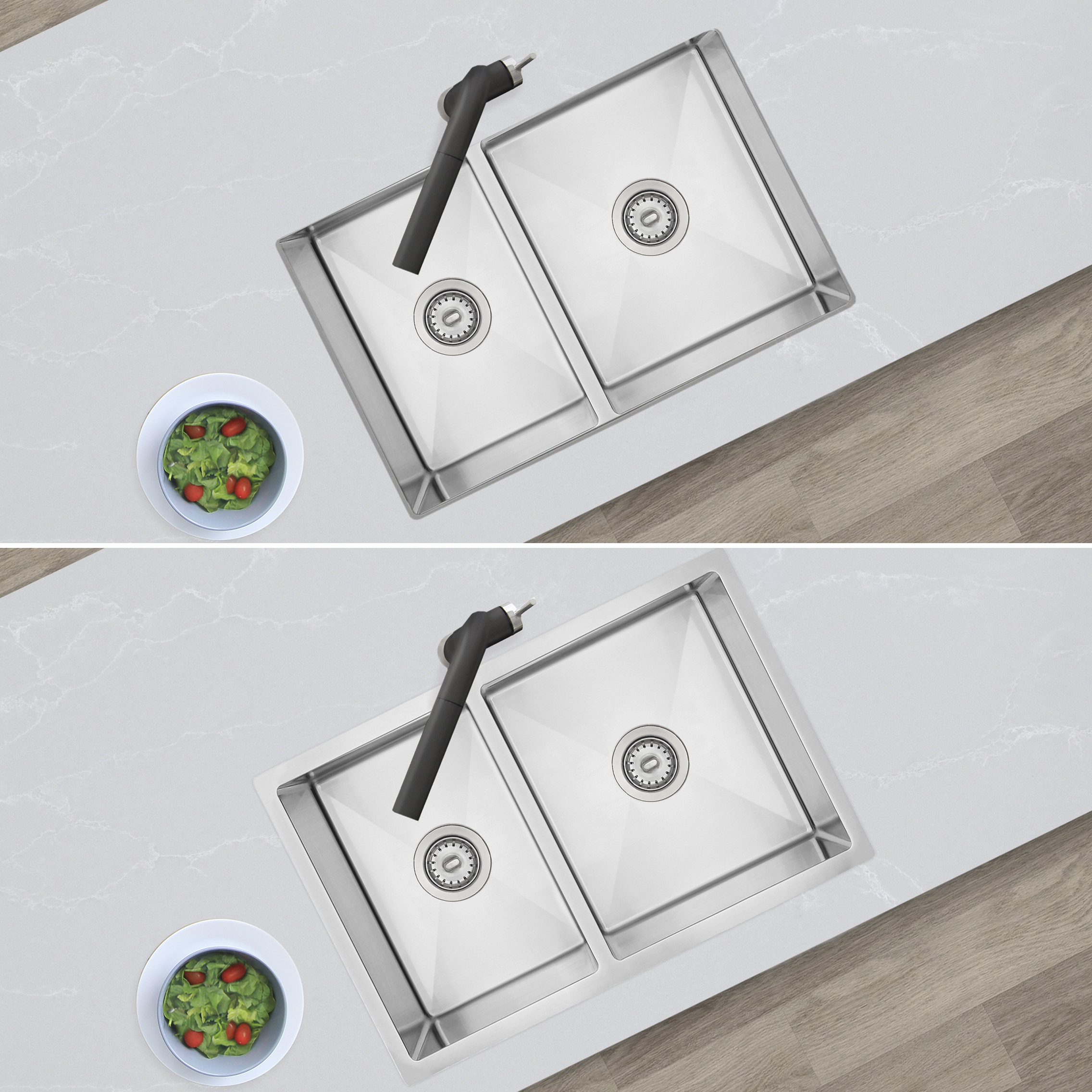 AZUNI Dual Mount 27 inch Stainless Steel Double Bowl Kitchen Sink