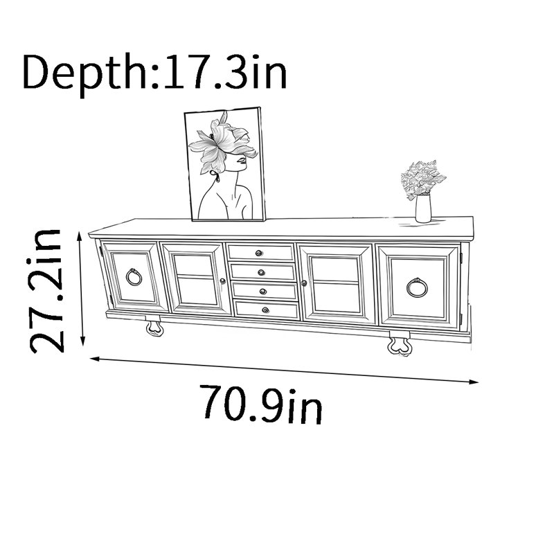 Meuble télé gris clair haut de gamme, H 27,2 po x L 70,9 po x l 17,3 po