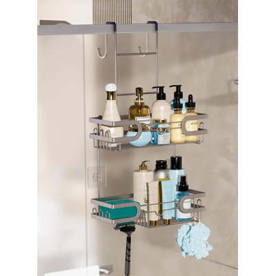 Hanging Shower Shelf with 11 Hooks, No Drilling Required Adhesive Shower Organizer