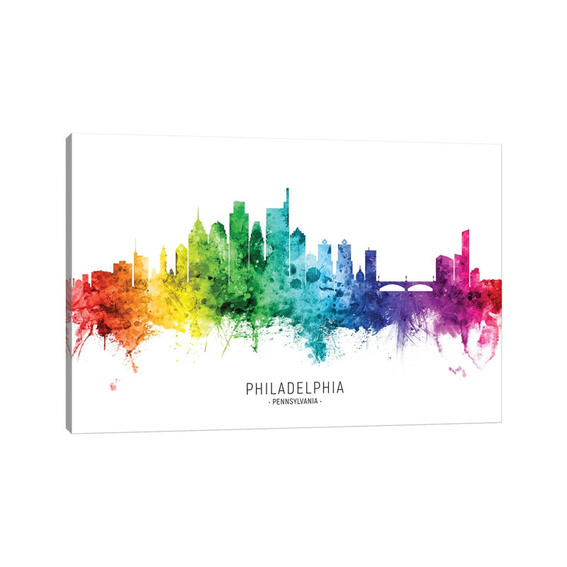 Philadelphia Skyline Rainbow by Michael Tompsett - Wrapped Canvas Gallery-Wrapped Canvas Giclée, 20.32 cm H x 30.48 cm W