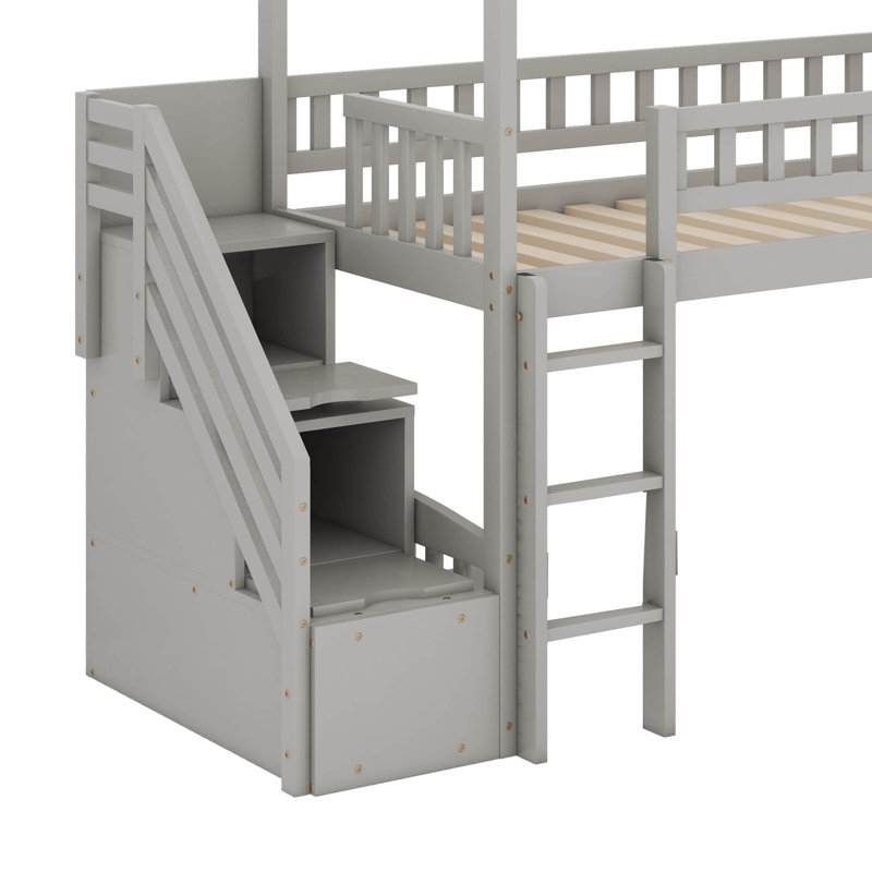 Lit mezzanine simple avec glissade, Gris