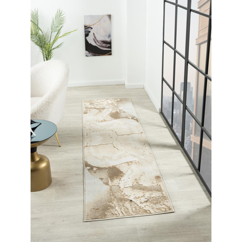 Nason Collection Abstract Beige/Cream Area Rug,, Runner 2'2" x 7'9"