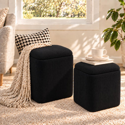 Ensemble de 2 repose-pieds de rangement carrés avec couvercle amovible - Repose-pieds rembourrés en flanelle de haute qualité pour le salon - Coussin éponge doux, design compact - Blanc