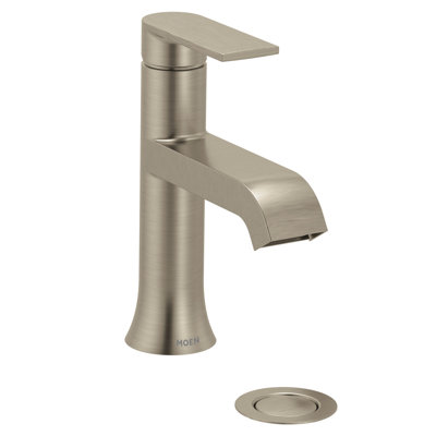 Moen Genta LX Brushed Nickel One-Handle Modern Bathroom Sink Faucet with Optional Deckplate for Bath Countertop and Three-Hole or One-Hole Sinks, 6706BN