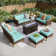 Phenice 9 - Person Wicker Outdoor Patio Conversation Furniture Sectional Set with Fire Pit Table