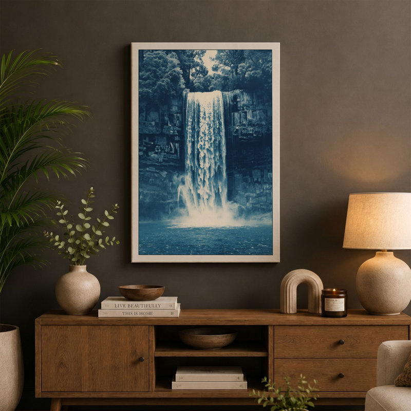 Luminous Waterfall Scandinavian - Wrapped Canvas, 24x16 - 61.0 x 40.6 cm, White Border