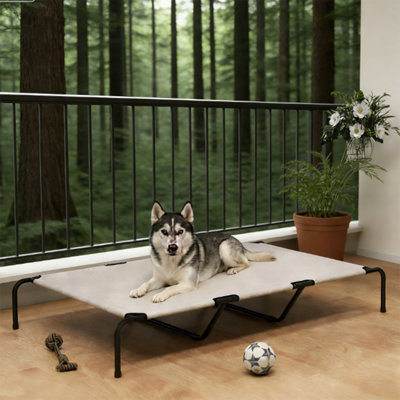 Pet Bed for Large Dogs: Modern Platform Bed with Sturdy Metal Frame & Breathable Mesh, Elevated Cooling Dog Couch in Grey