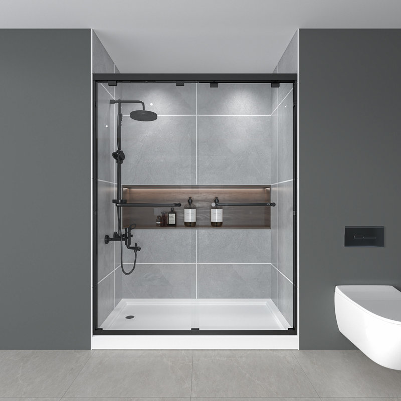 56-60" W X 72" H Double Sliding Shower Door ,1/4" (6Mm) ANSI/SGCC Tempered Glass,Fingerprint,Resistant Design, Matte Black