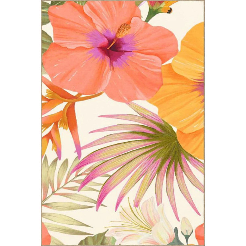 Tapis tissé à motif de palmiers, Rond 3 pi 4 po