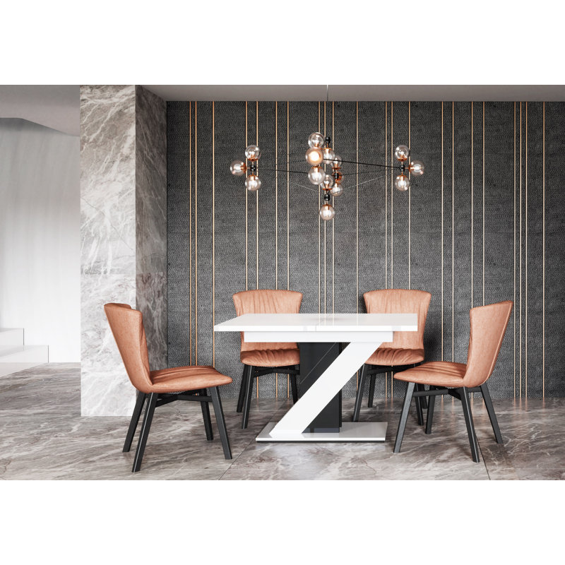 Aleksandra Dining Table, White Gloss/Black Gloss