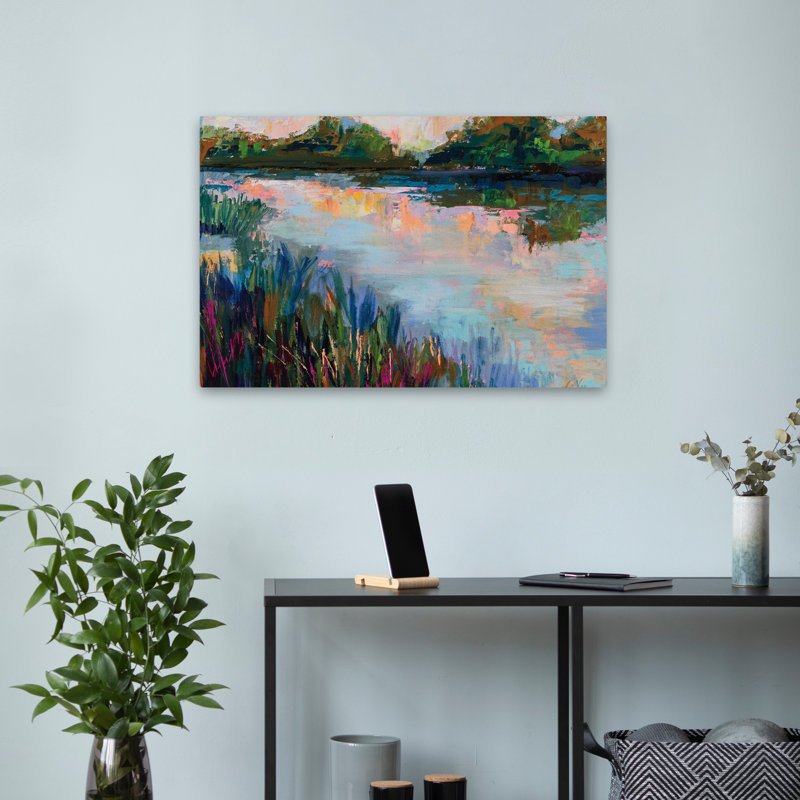 Lacs et paysage, art, H 16 po x l 24 po