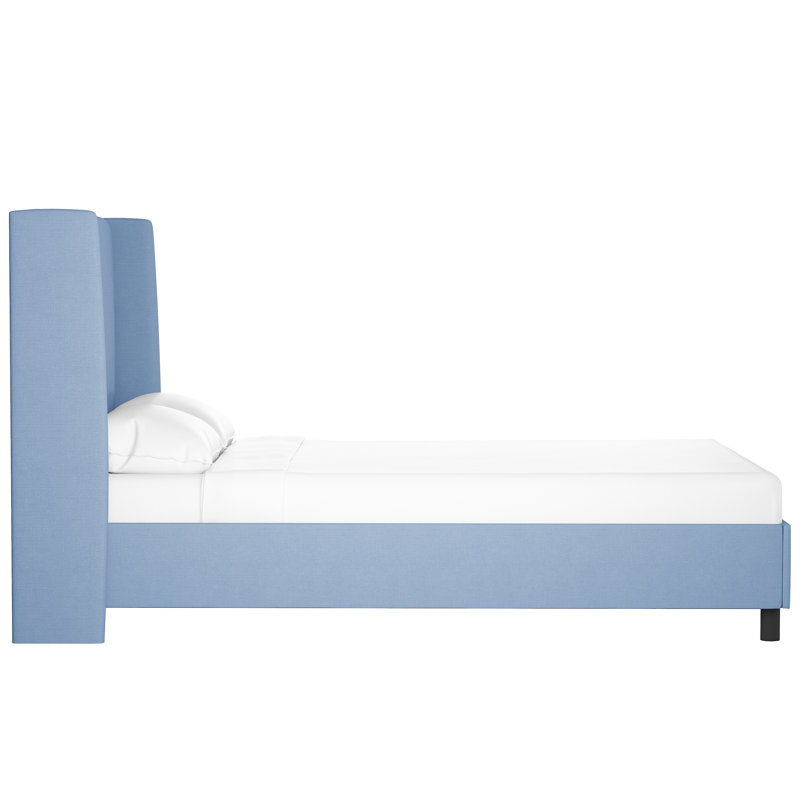Tilly Upholstered Low Profile Platform Bed, King, Classic Denim Linen