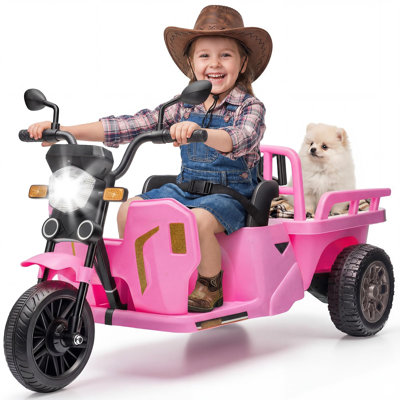 12V Kids Ride On Motorcycle Tricycle with Trailer, Bluetooth Music, LED Light & Dual Motors for Ages 3-8