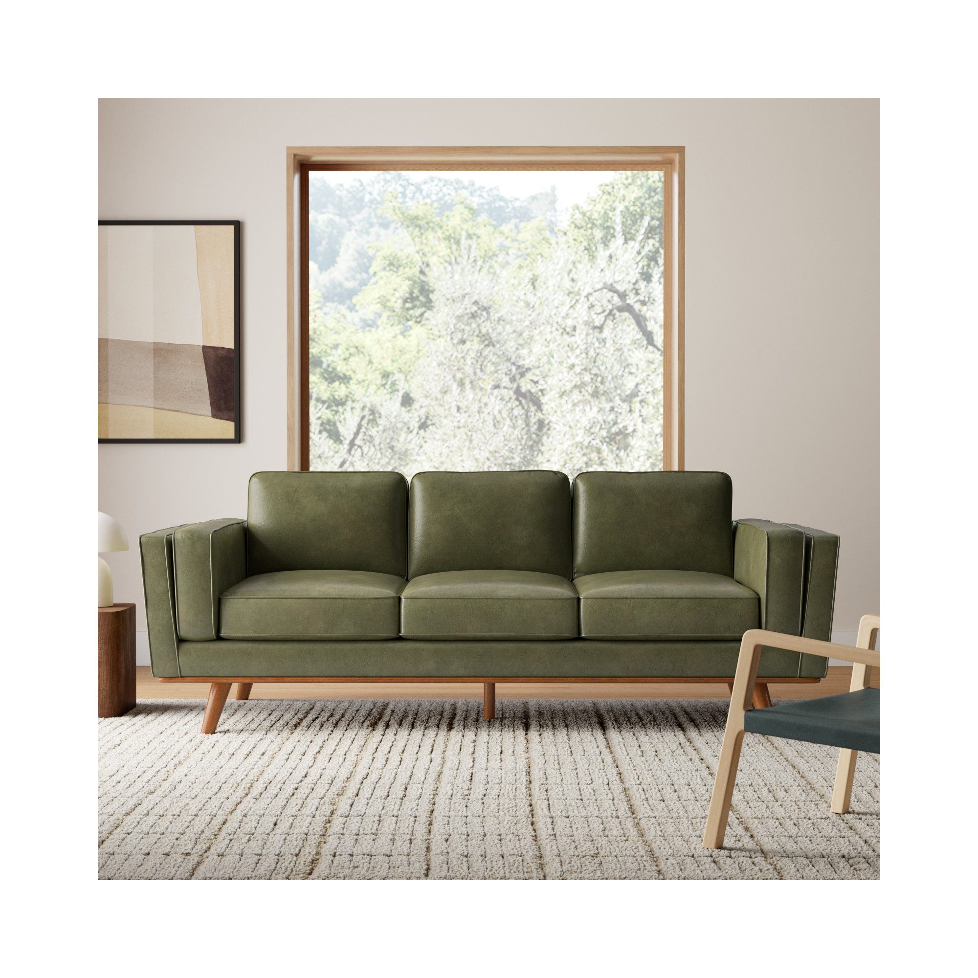 Reeves 84'' Vegan Leather Sofa, Olive Green Performance Faux Leather