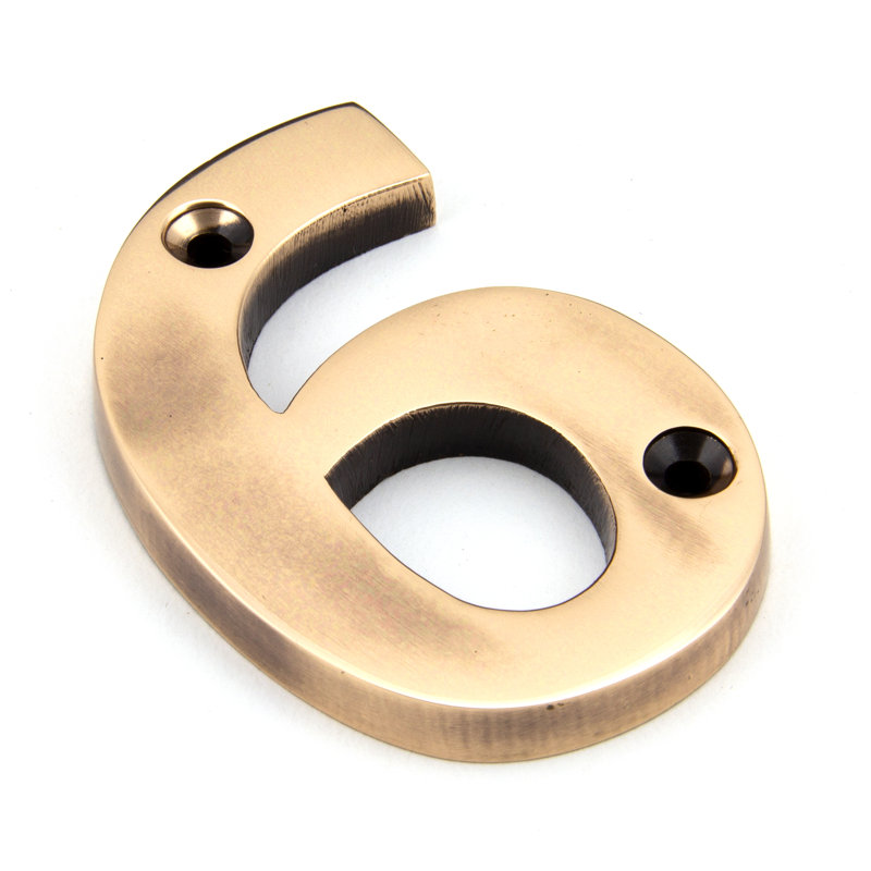7.8cm H Metal House Number, 6, Polished Bronze