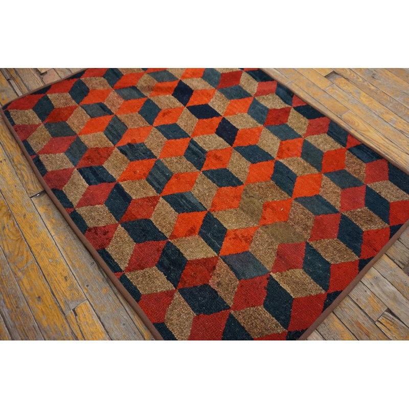 Antique Allover Geometric Wool &amp; Cotton Hooked - Loop Pile Multicolor Jewel Tones 1925 Rug