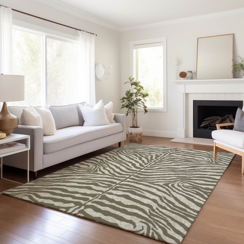 Premium Machine Washable Kishonna AMF42 Taupe Rug, Rectangle 9' x 12'