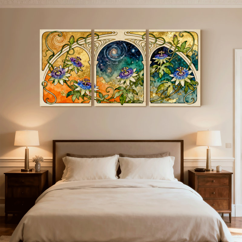 Passion, ensemble de 3 impressions sur toile de style vitrail Art Nouveau, H 24 po x l 48 po