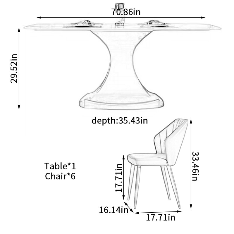 Ensemble de table de salle à manger Modern, H 29,52 po x L 70,86 po x l 35,43 po