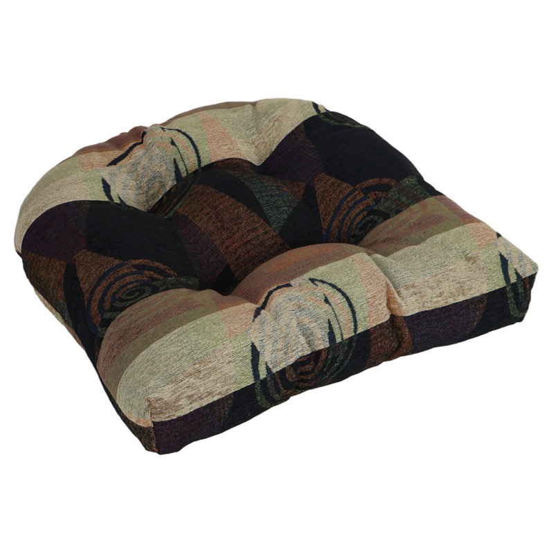 19-Inch Rounded Back Jacquard Chenille Chair Cushion, Brown/Black Abstract