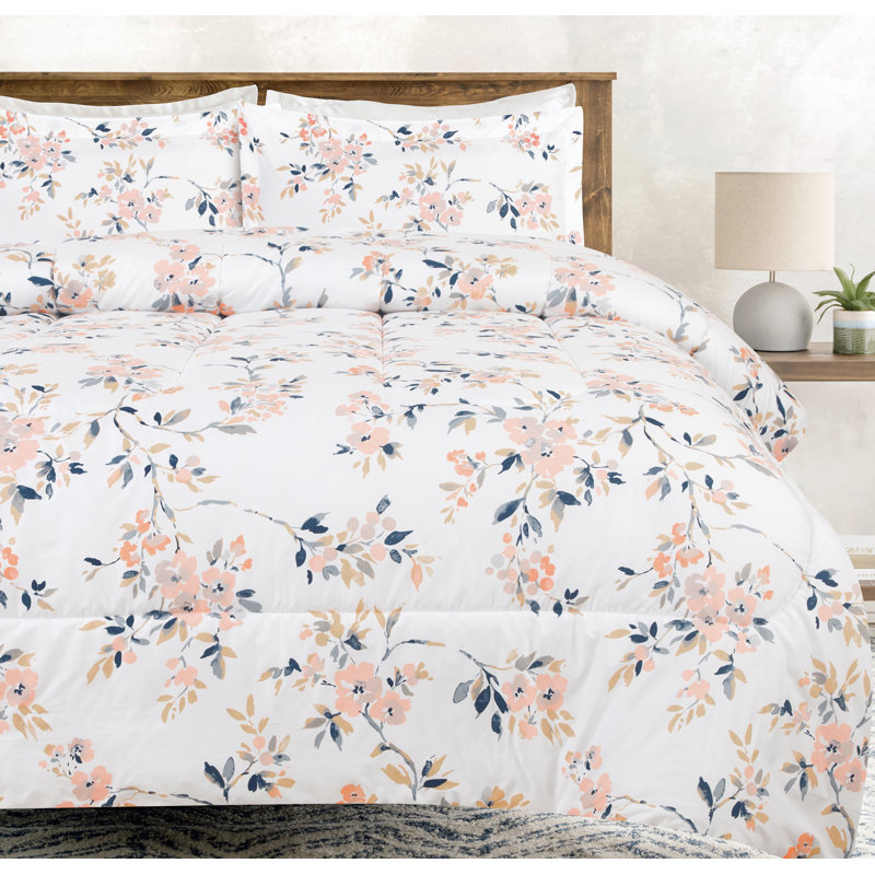 Ensemble d'édredon 3 pièces en microfibre à imprimé floral orange et aquarelle Chanasya