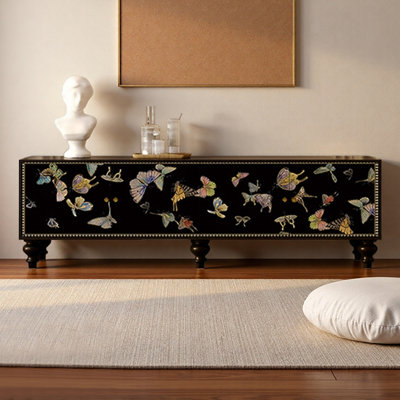 Pine TV Stand with Storage Cabinets