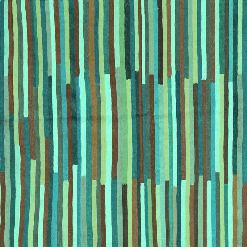 Tapis carré en laine / polyester rayé bleu / brun / vert clair tissé à la machine 4 pi x 4 pi