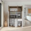 Dread Kitchen Storage Cabinet with Microwave Shelf and 3 Compartments, Natural Oak and White