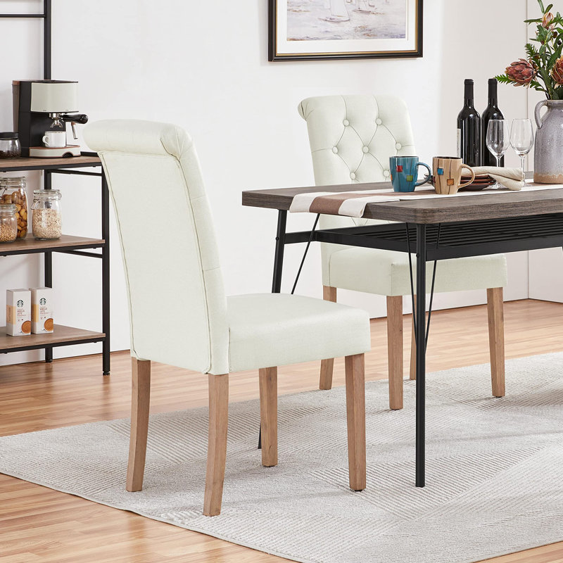 50.5cm H Tufted Polyester Upholstered Full Back Parsons Chair, Beige