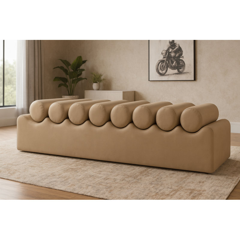 Banc en cuir Rumble Vegan, H 16,5 po x l 72 po x P 22 po, Cuir brun clair végétalien