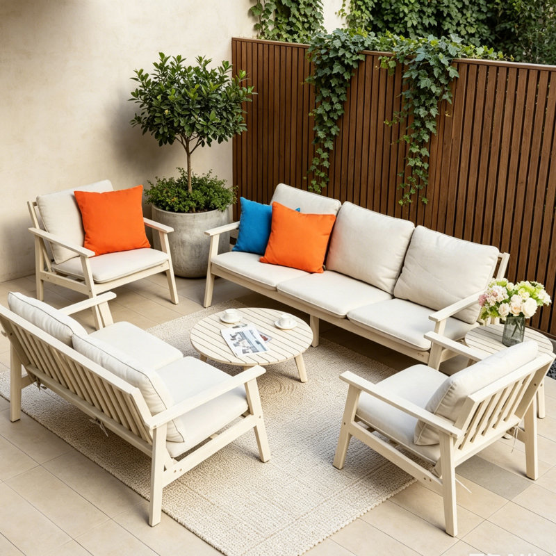 Ensemble de conversation de patio 6 pièces avec table basse et table d'appoint