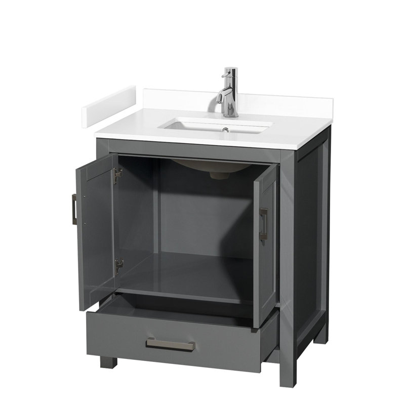 Sheffield 30" No Mirror Bathroom Vanity Set, White Cultured Marble, Dark Gray, 36"