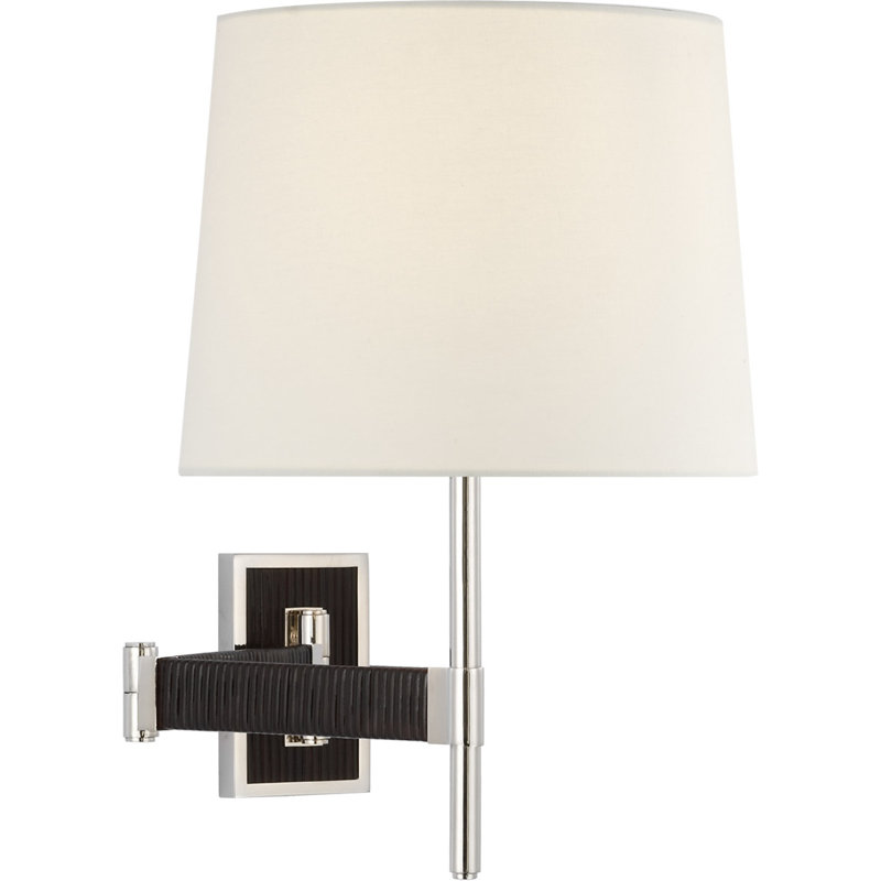 Suzanne Kasler Elle Swing Arm Sconce, Polished Nickel/Black Rattan