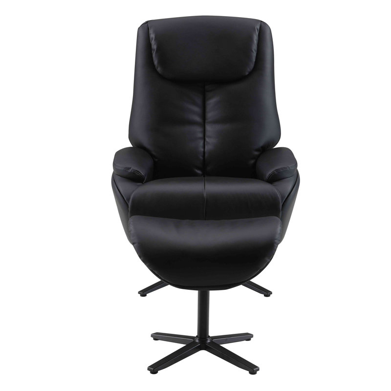 Fauteuil d'appoint en cuir fleur avec repose-pieds Maddux, Similicuir noir