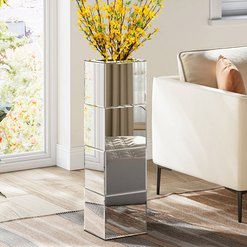 Vase de plancher argenté à miroir, grand vase de 27,5 po avec diamant écrasé, grand vase pour salon, chambre à coucher et bureau