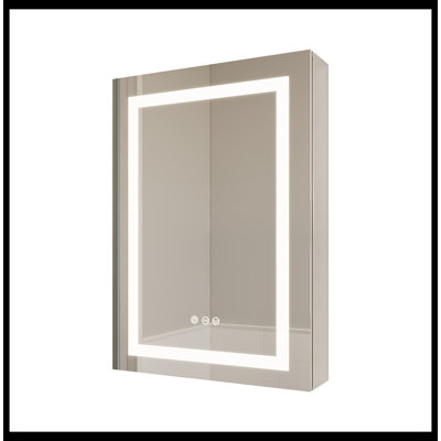 Bathroom Medicine Cabinet With LED Mirror, Anti-Fog, Waterproof, 3000K~6000K Single Door Lighted Bathroom Cabinet With Touch Swich, Dimmable,Recessed -  Wrought Studio™, 6004D78665F04171B355C426D2EC2941