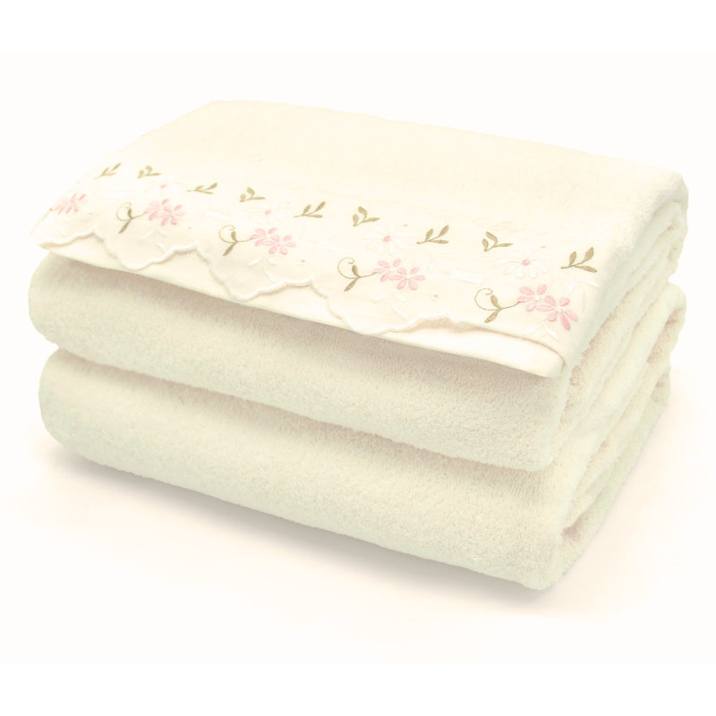 Arielyz cotton Embroidered lace Charlotte Bath Towel, Cream