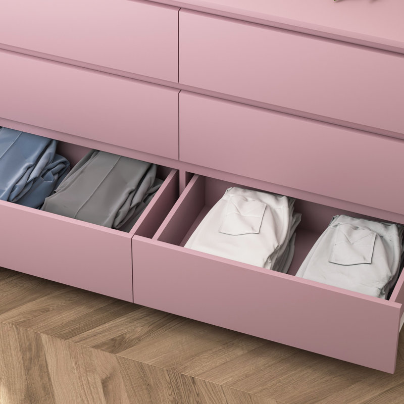 Bisset 47.25'' W 6 - Drawer Dresser, Pink