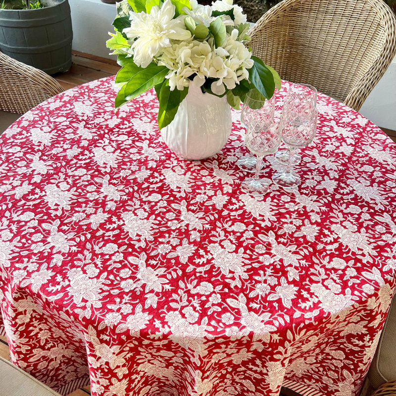 Round Christmas Tablecloth - Red and White Carmen, 90" Round