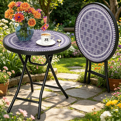 Round Tempered Glass Outdoor Side Table - 46 cm W 46 cm D