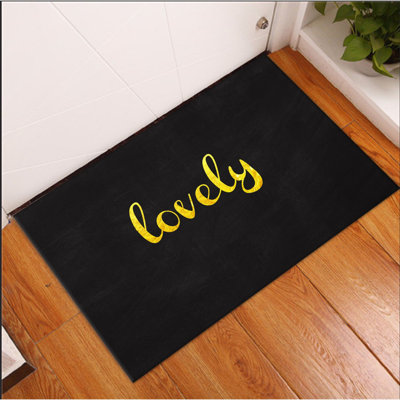 Tapis noir / jaune en polyester tissé à la machine 1 pi 8 po x 2 pi 7 po Eean