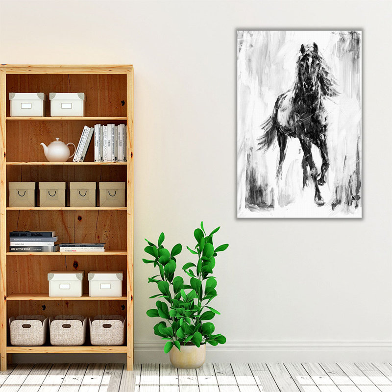 «Rustic Stallion I Black and White», reproduction d'art sur toile, H 60 po x l 40 po