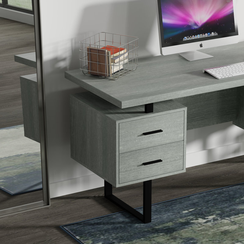 Auniya 60'' Desk, Grey Top/Body, Black Metal/Hardware