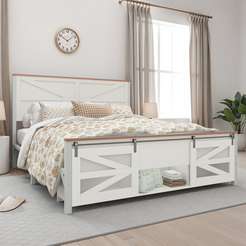 Farmhouse Rustic Platform Bed, Queen, Oak