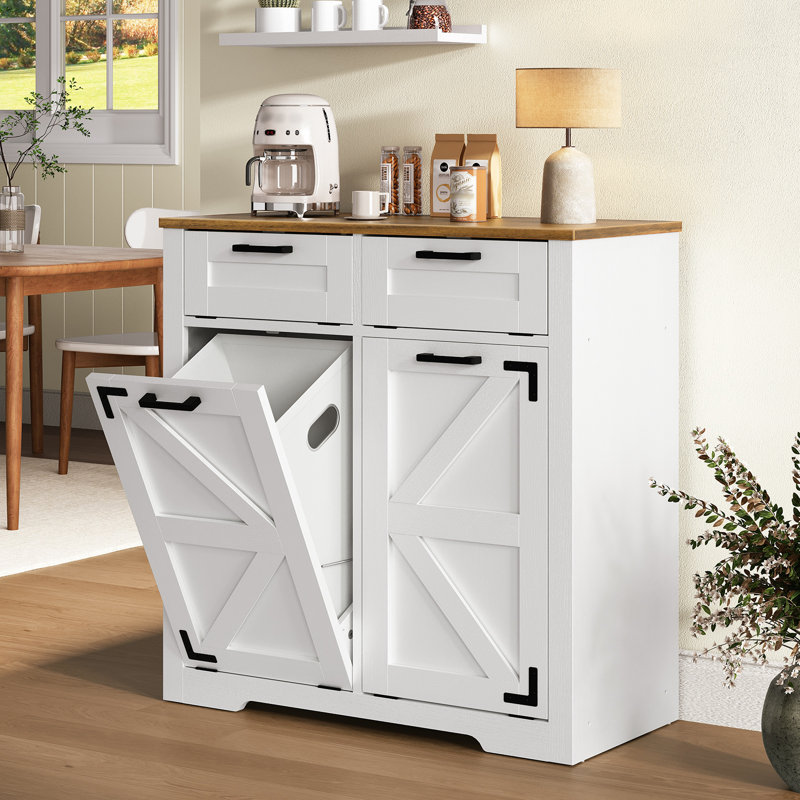 Tilt-out Dual Laundry Hamper Cabinet with Farmhouse Laundry Storage Basket for Bathroom,Laundry Hamper Cabinet with 2 Removable Baskets, Tilt Out Laundry Hamper Cabinet with 2 Drawers 