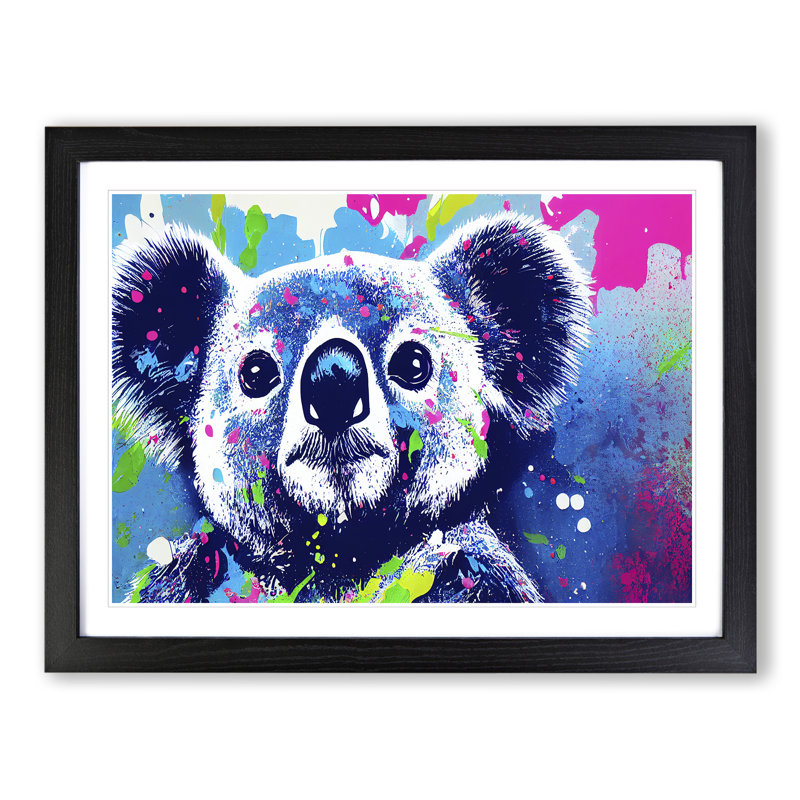 Koala Bear Splashed - Single Picture Frame Print, Black, 25cm H x 34cm W x 2cm D