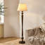 Beige + tissus brun noisette + lampes sur pied de forme libre en bois massif