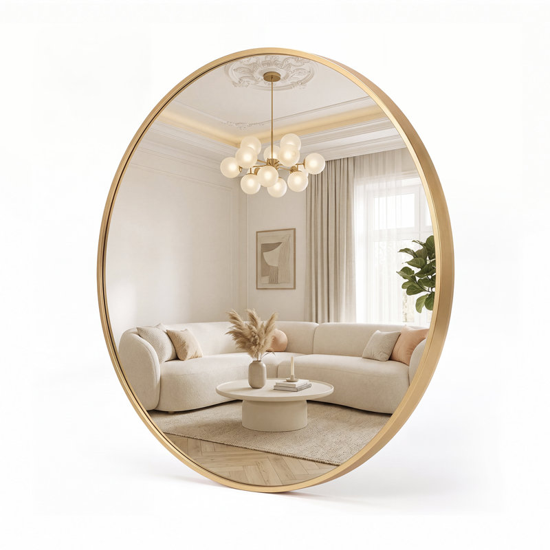 Miroir mural rond en métal, Doré, 24 po x 24 po